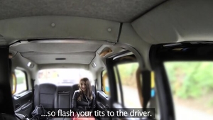 Hottest brunette in fishnets raw footjob in a taxi