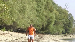 Long haired MILF balls licking on vacation