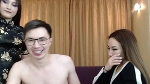 Asian brunette threesome live on cam